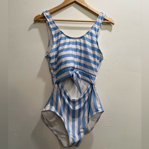 Lime Ricki Striped Knot Front Swimsuit